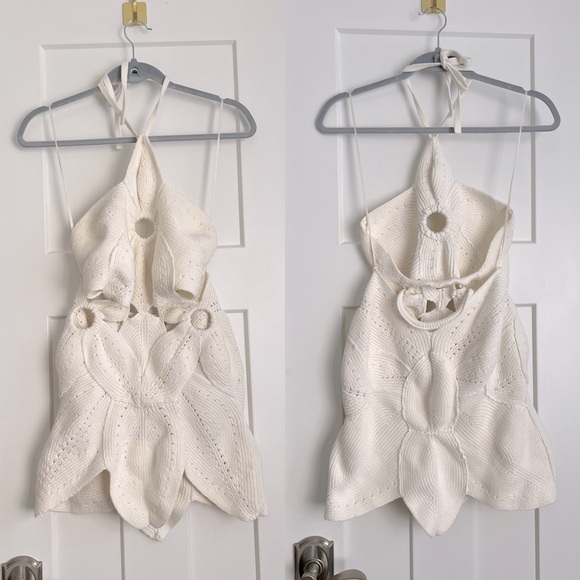 Cult Gaia Floreana Hand Crochet Knit Cutout Mini Dress Off White - Picture 3 of 11
